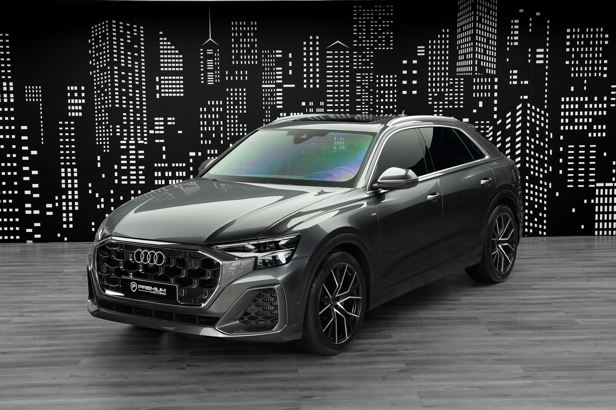 2025 Audi Q8 55 TFSI quattro S line in Grey — front three-quarter view