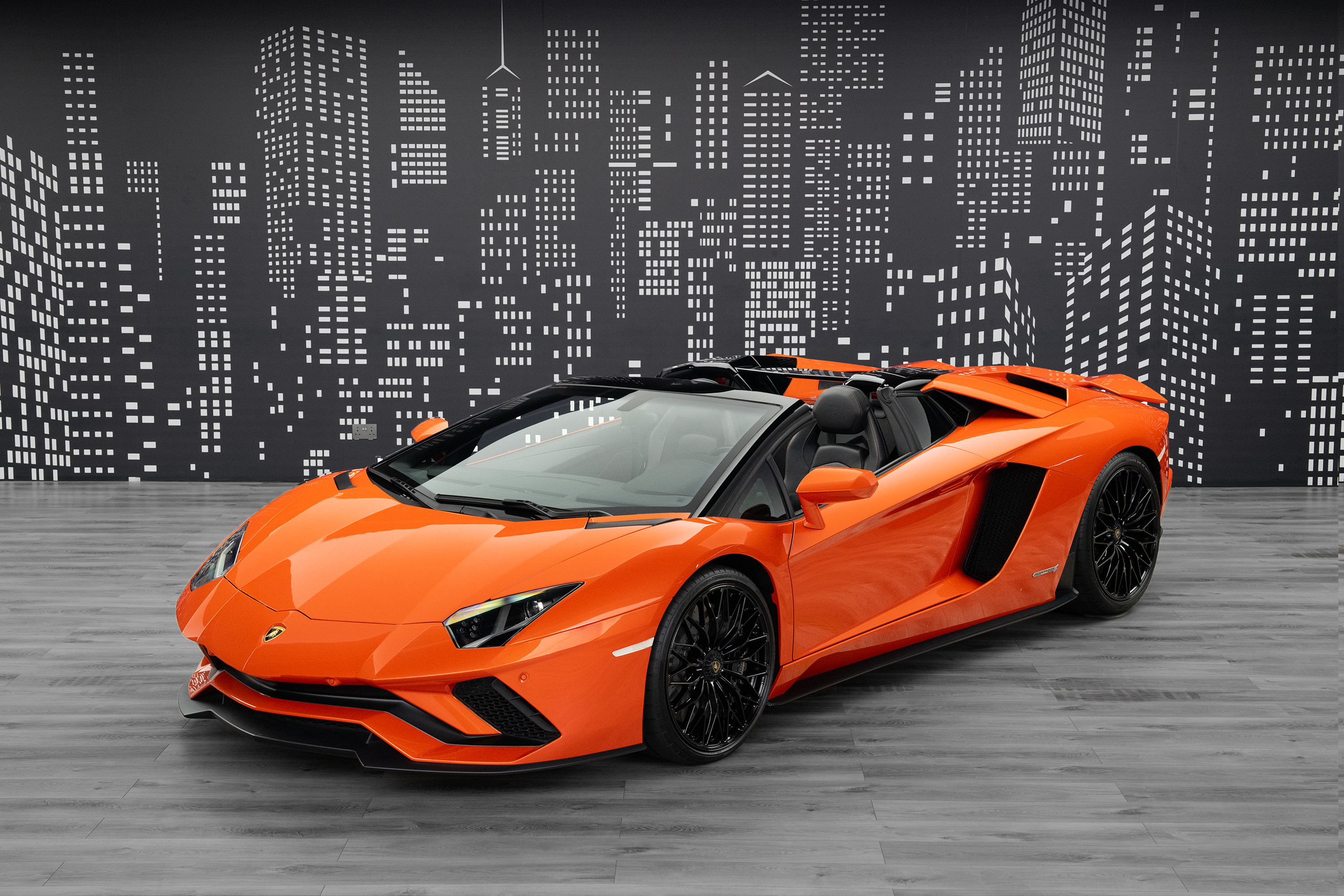 2019 Lamborghini Aventador S Roadster in Orange — front three-quarter view