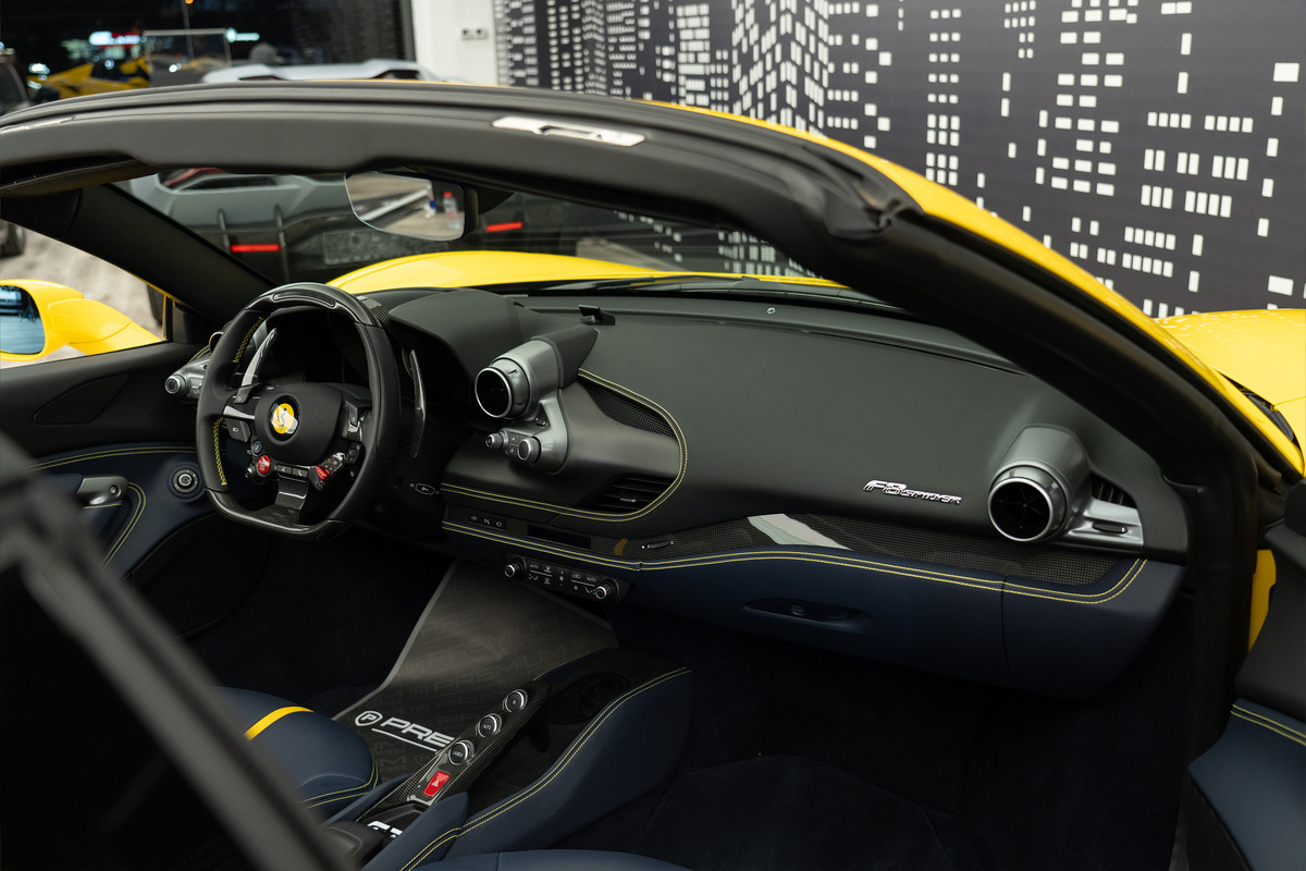 Used 2023 Ferrari F8 Spider — Yellow / Blue interior for Sale in Dubai — gallery photograph 9