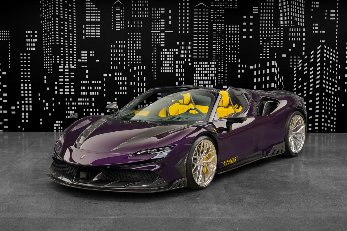 2025 Ferrari SF90 Spider — Keyvany in Purple — front three-quarter view